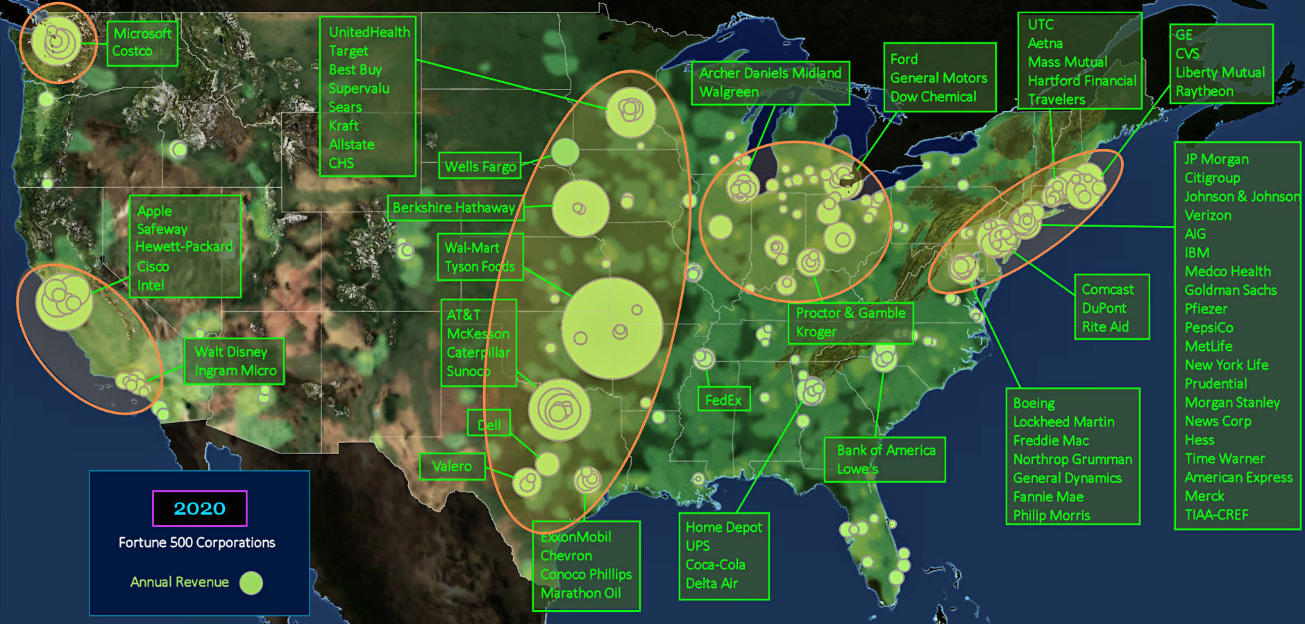 Fortune 500 earnings, 2020 map